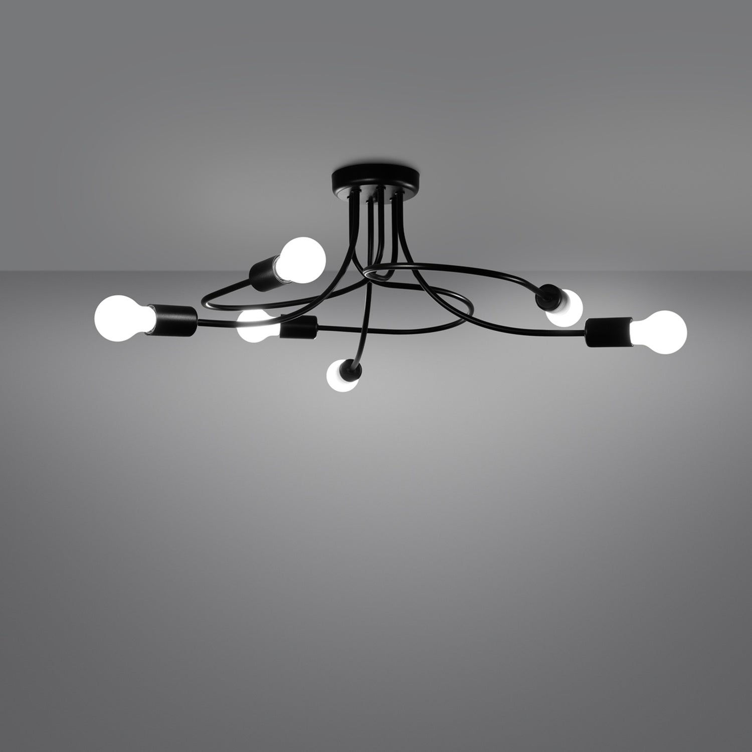 Lustre Levar 6 métal noir E27 allumé
