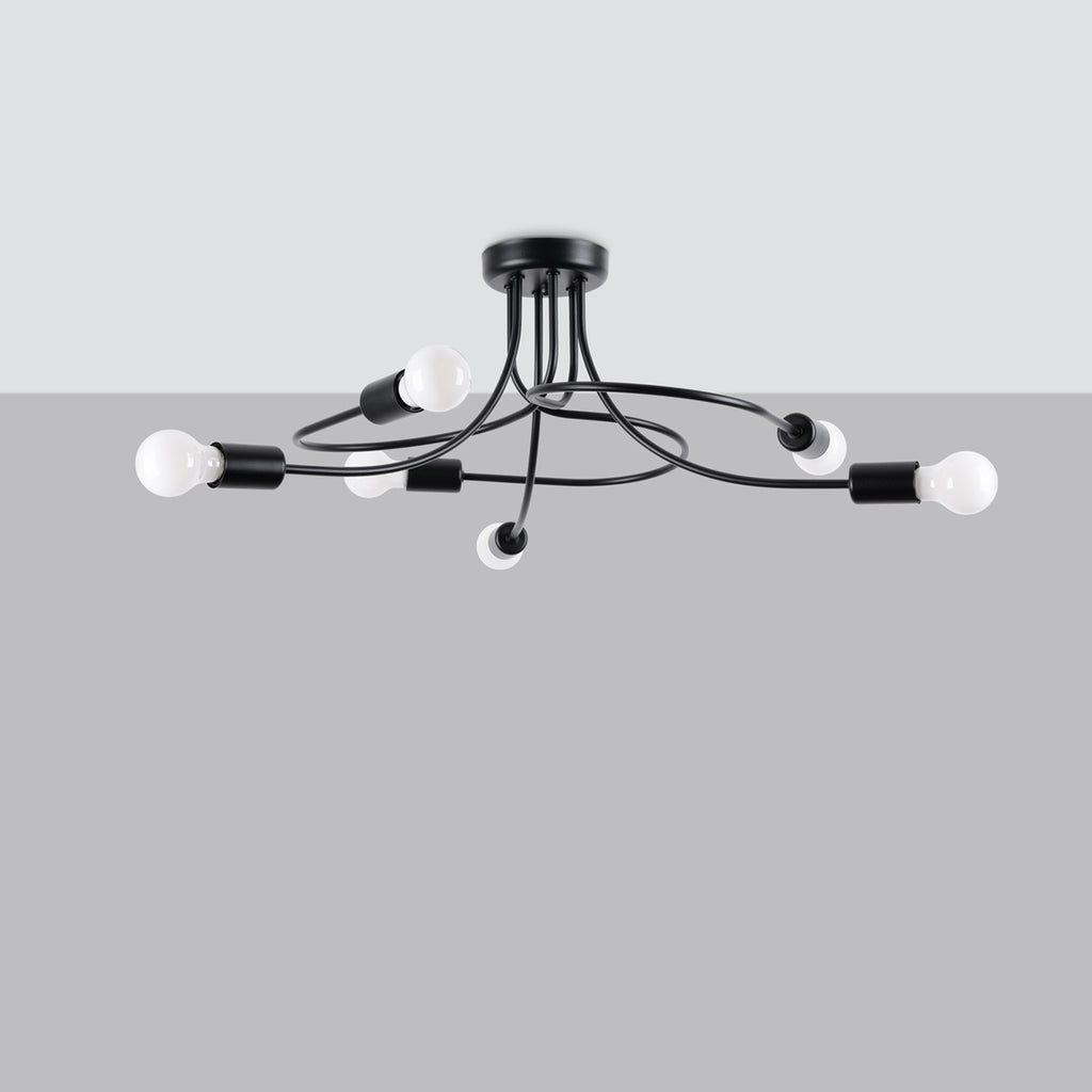 Lustre Levar 6 métal noir E27 de profil