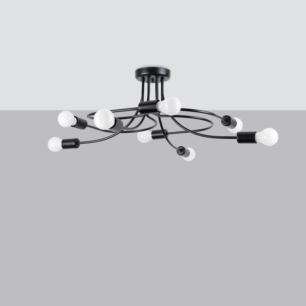 Lustre Levar 8 métal noir E27 de profil