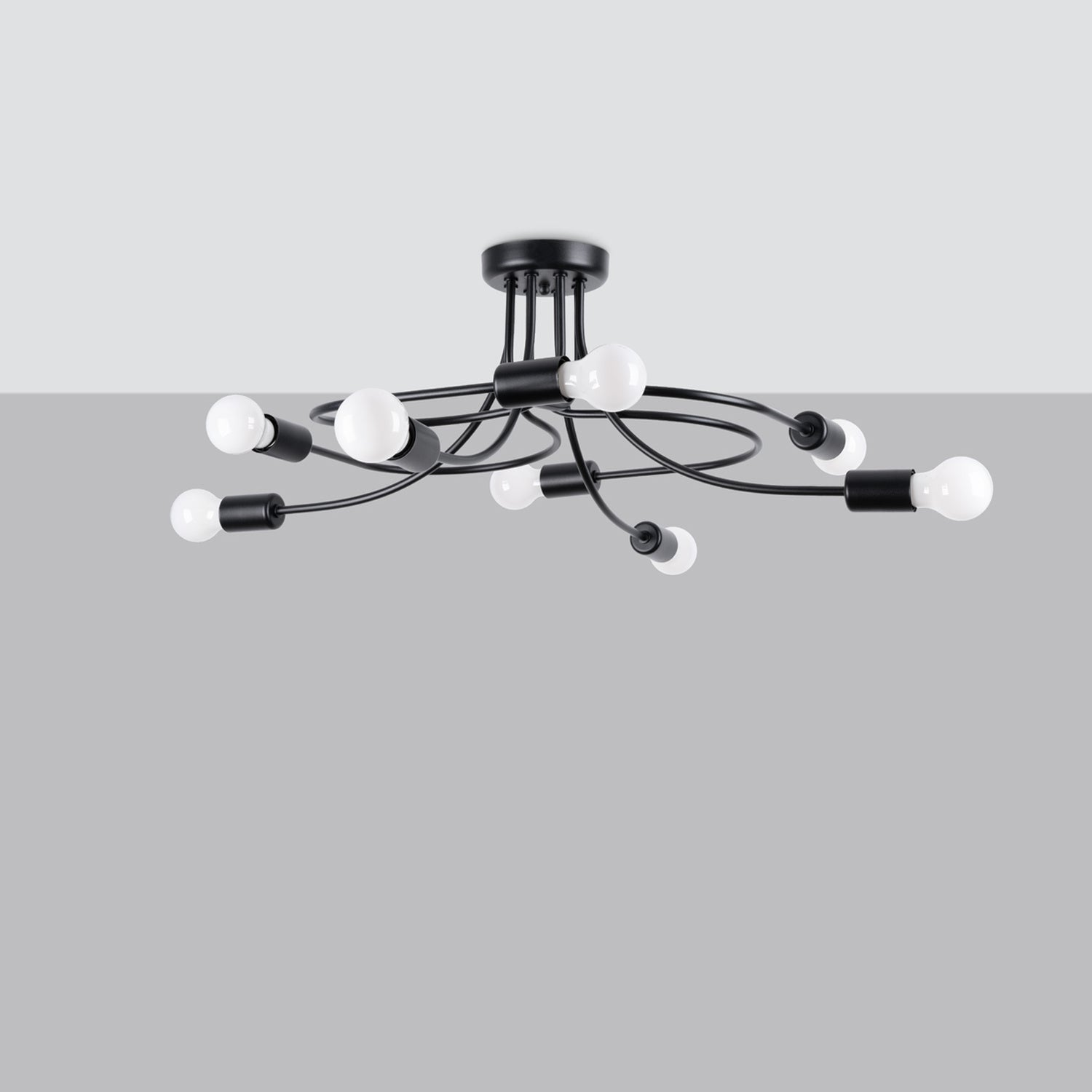 Lustre Levar 8 métal noir E27 de profil