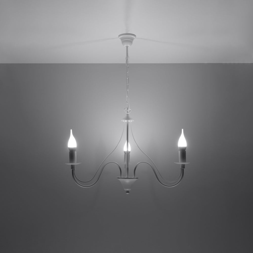 Lustre Minerwa 3 blanc allumé, ampoules bougie