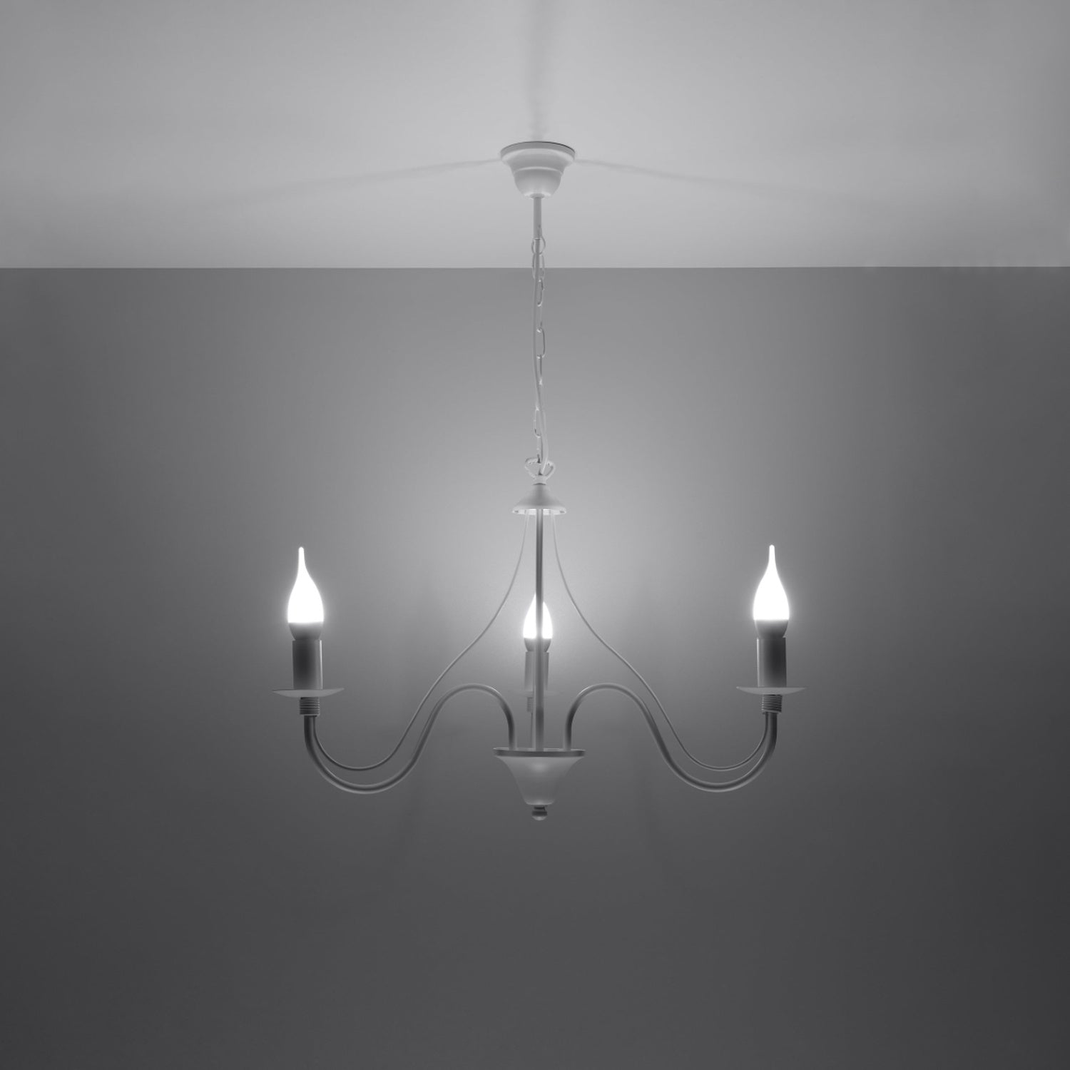 Lustre Minerwa 3 blanc allumé, ampoules bougie