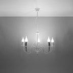 Lustre Minerwa 5 blanc allumé, ampoules bougie