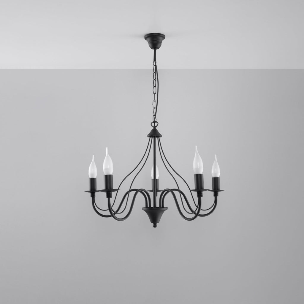 Lustre Minerwa 5 noir suspendu au plafond