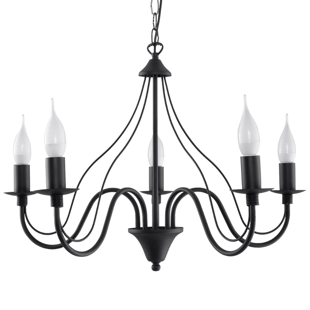 Lustre Minerwa 5 noir, chandelier bougeoir