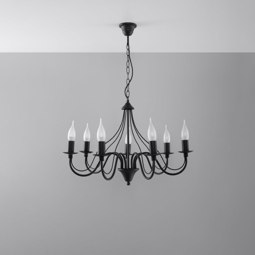 Lustre Minerwa 7 noir suspendu au plafond