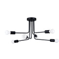 Lustre Norah à six branches d'acier noir vu de trois quarts avec ses ampoules globe apparentes