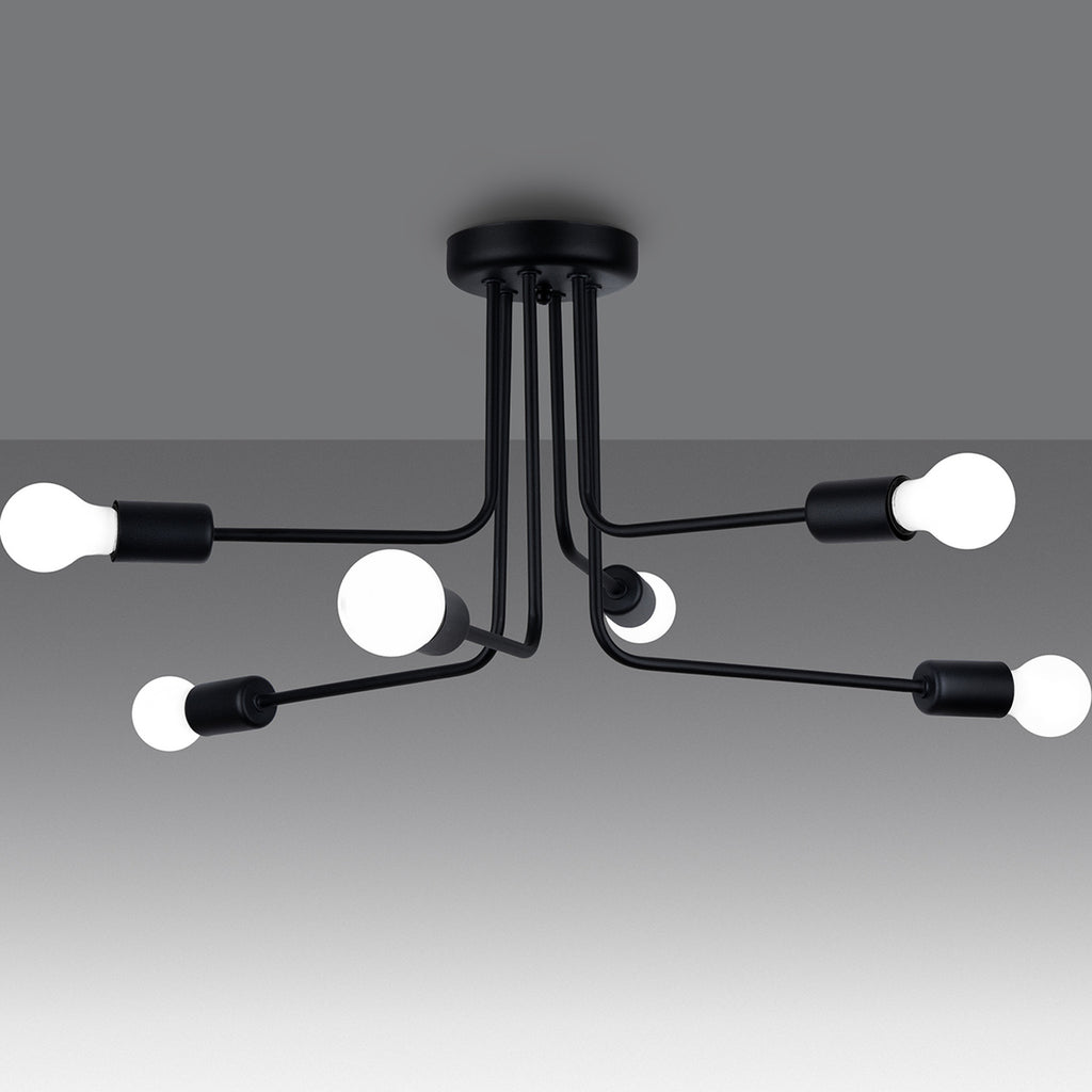 Lustre Norah 6 métal noir E27 allumé