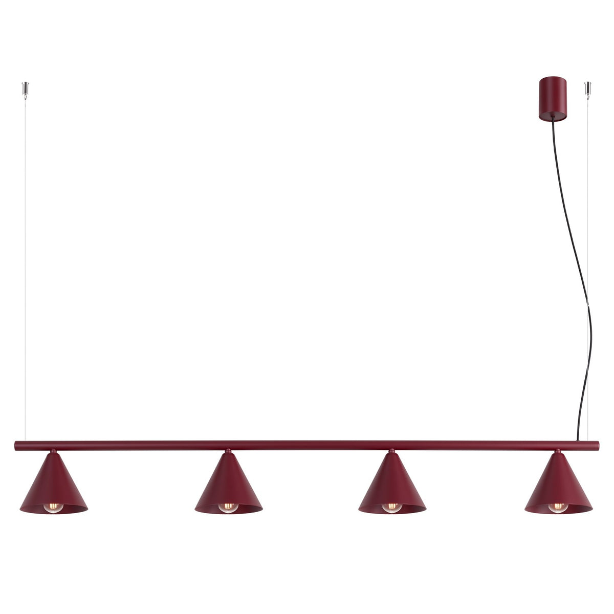 Lustre Nox 4 cônes acier E14, finition laque bordeaux
