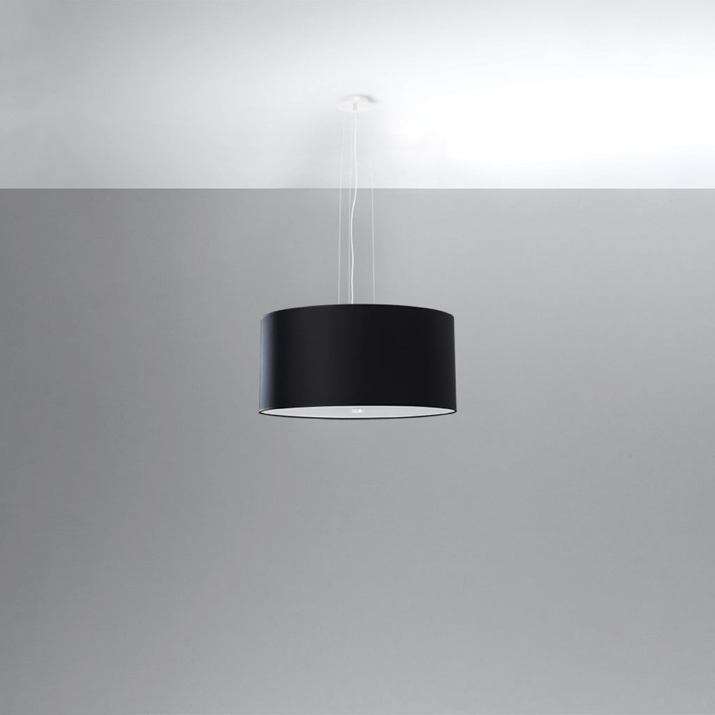 Lustre Otto 50 en tissu noir, vue montrant le diffuseur en verre dépoli