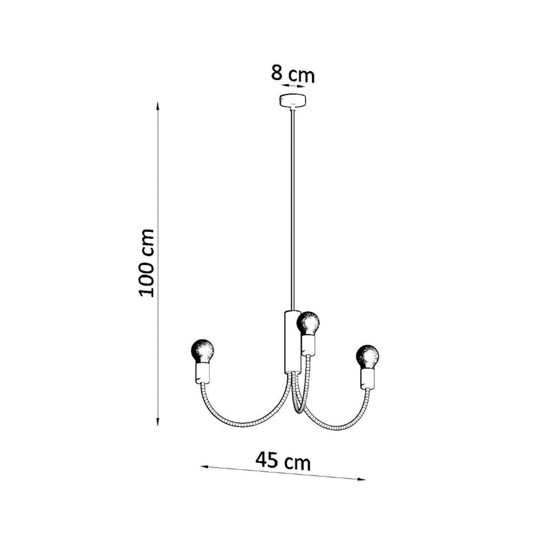 Dimensions Lustre Piccolo 3 acier noir E27