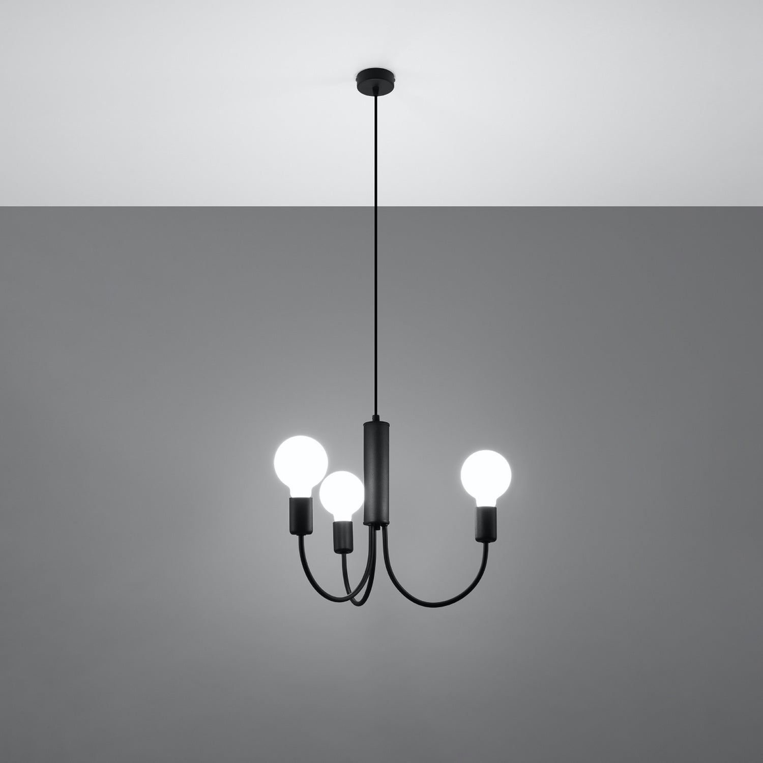 Lustre Piccolo 3 en métal noir allumé