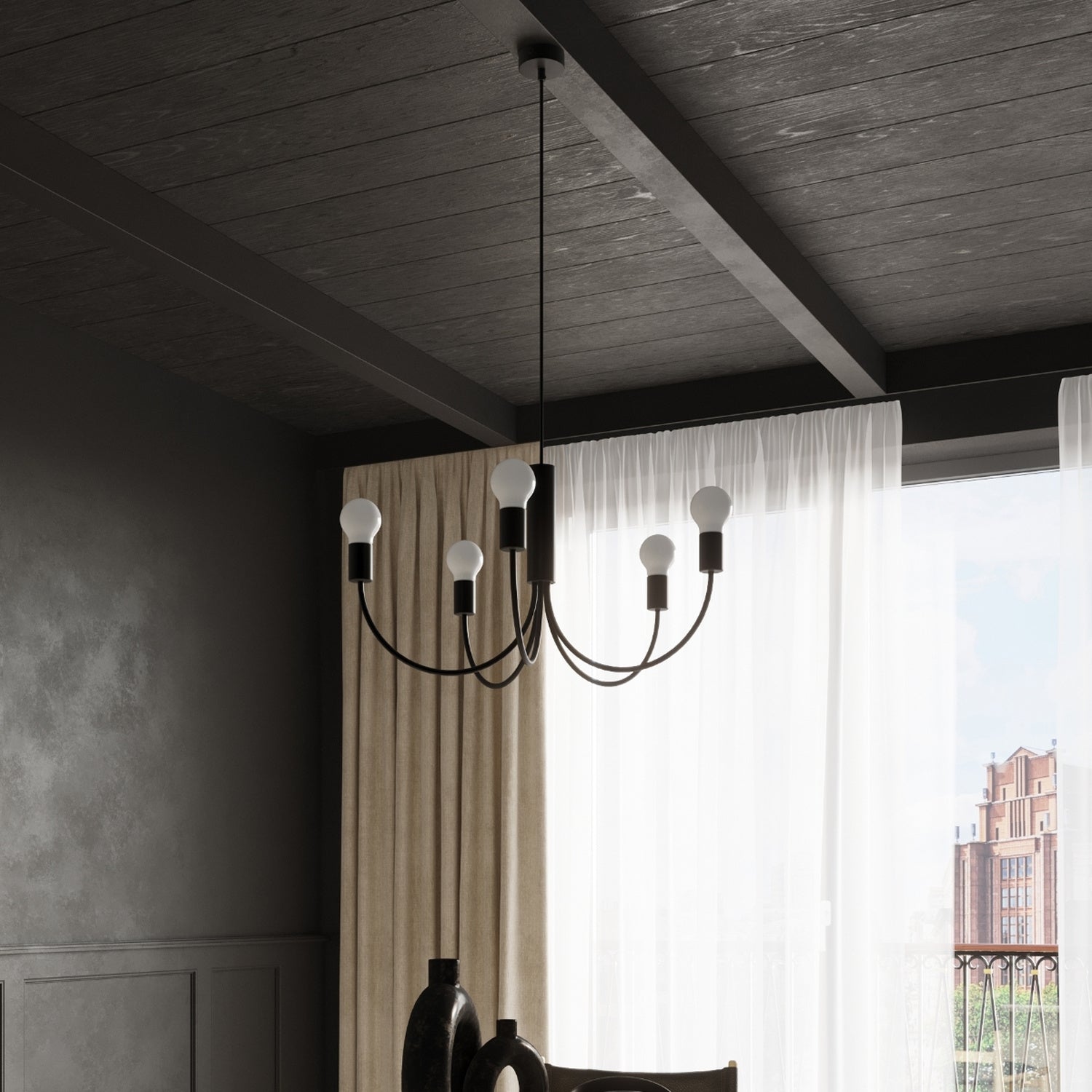 Lustre Piccolo 3 en métal noir dans un intérieur contemporain