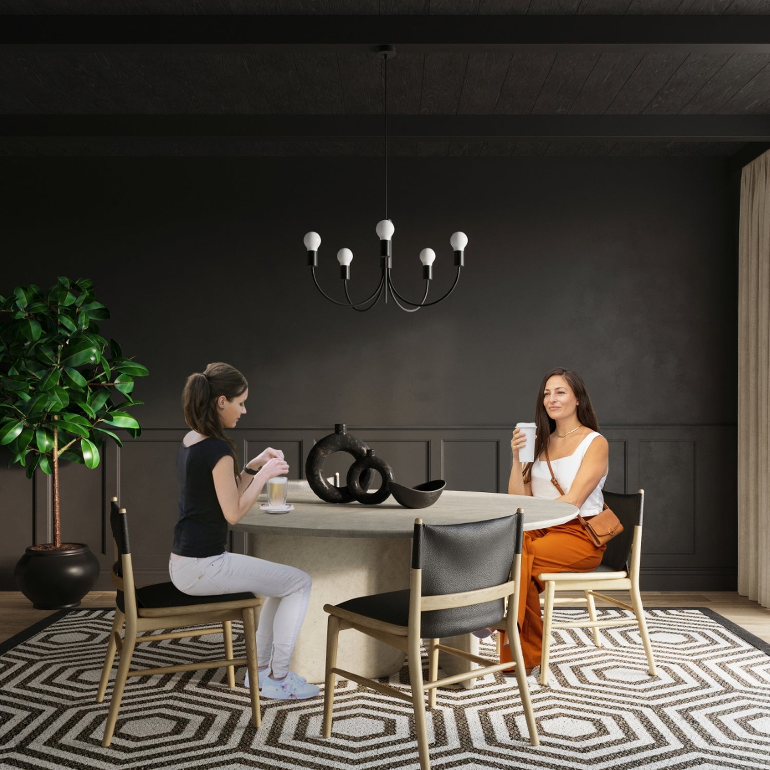 Lustre Piccolo 3 en métal noir dans une pièce de vie