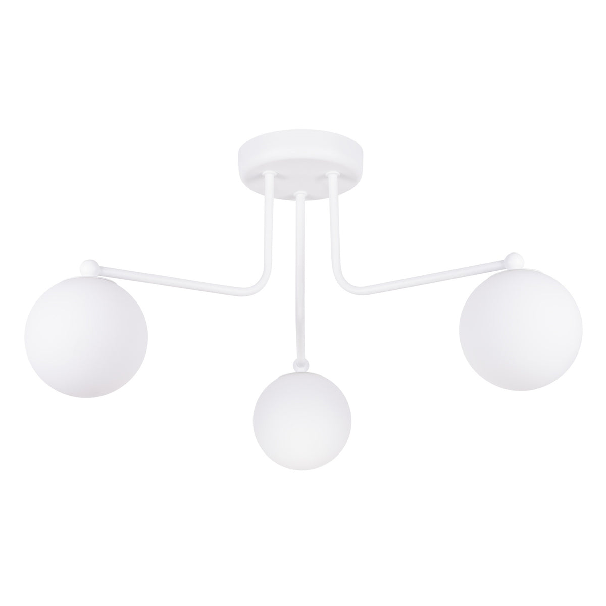 Lustre plafonnier Astral 3 Métal blanc trois boules de verre opale sur des bras d'acier coudés