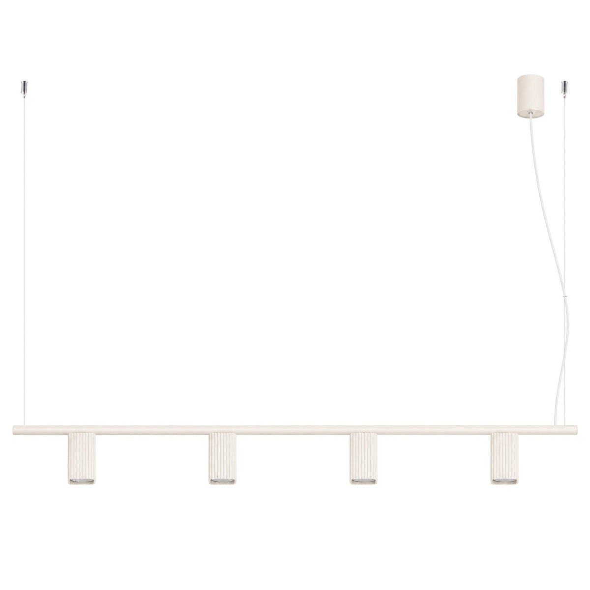 Lustre Rayo 4 laque beige sur fond blanc avec sa barre ses quatre spots cannelés et sa rosace