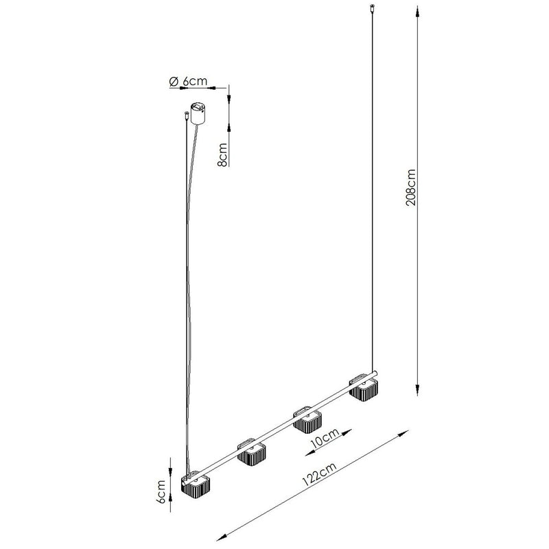 Dimensions Lustre Riff 4 nervuré aluminium 122 cm GX53