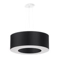 Lustre Saturno 50 en tissu noir, anneau lumineux suspendu, vue de face