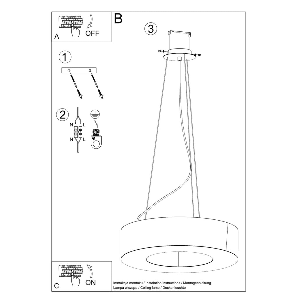 Schéma de suspension du lustre Saturno 90 par câbles