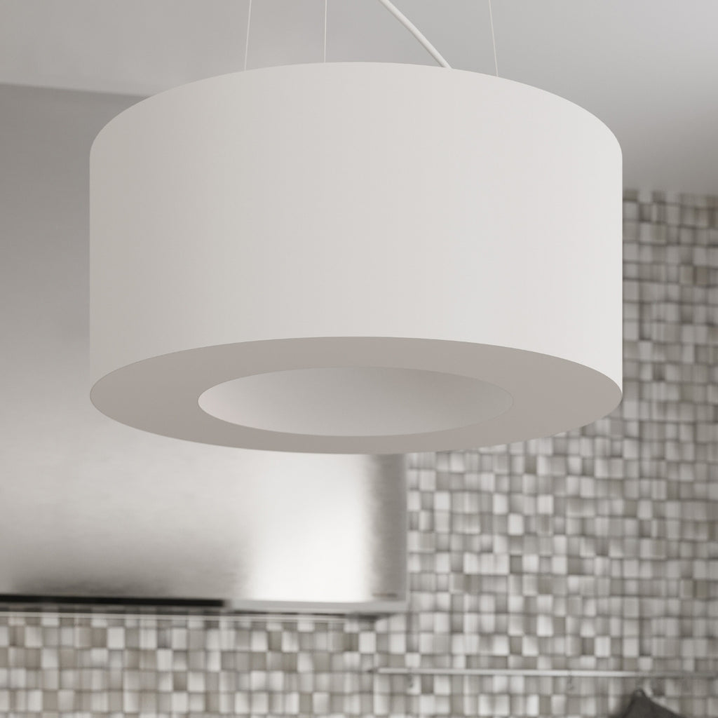 Lustre Saturno Slim 70 en tissu blanc dans un intérieur contemporain