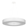 Lustre Saturno Slim 70 en tissu blanc, anneau lumineux suspendu, vue de face