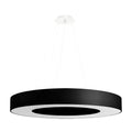 Lustre Saturno Slim 70 en tissu noir, anneau lumineux suspendu, vue de face
