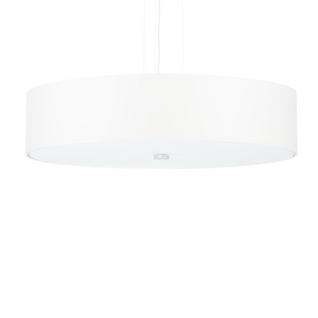 Lustre Skala 50 en tissu blanc, abat-jour tambour suspendu, vue de face