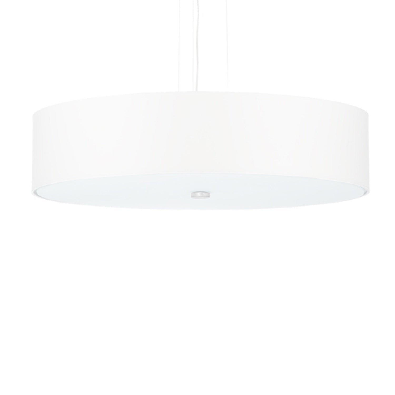 Lustre Skala 50 en tissu blanc, abat-jour tambour suspendu, vue de face