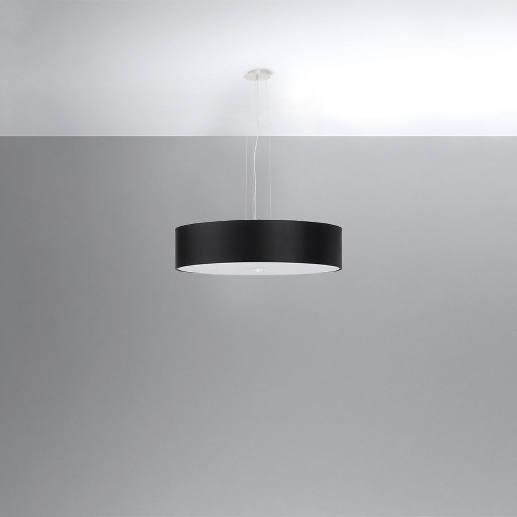 Lustre Skala 50 en tissu noir, vue montrant le diffuseur en verre dépoli