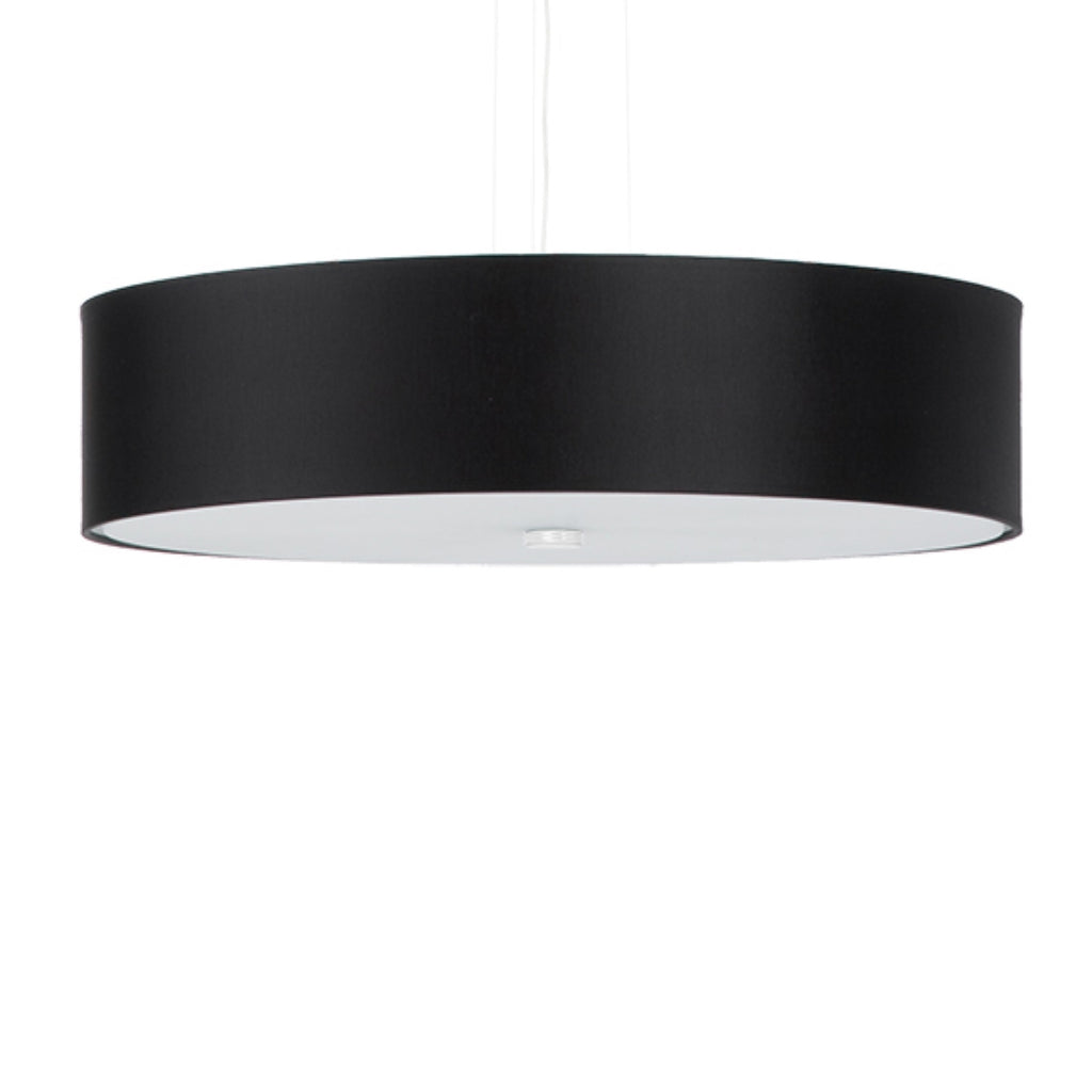 Lustre Skala 50 en tissu noir, abat-jour tambour suspendu, vue de face