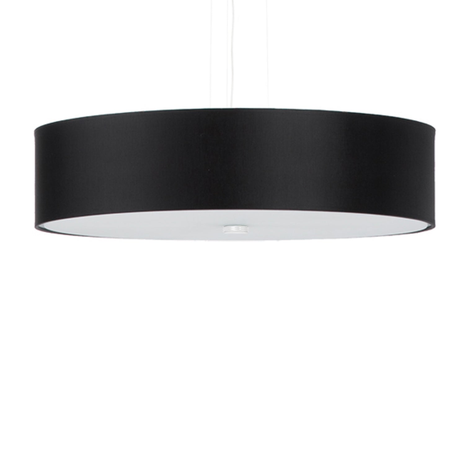 Lustre Skala 50 en tissu noir, abat-jour tambour suspendu, vue de face