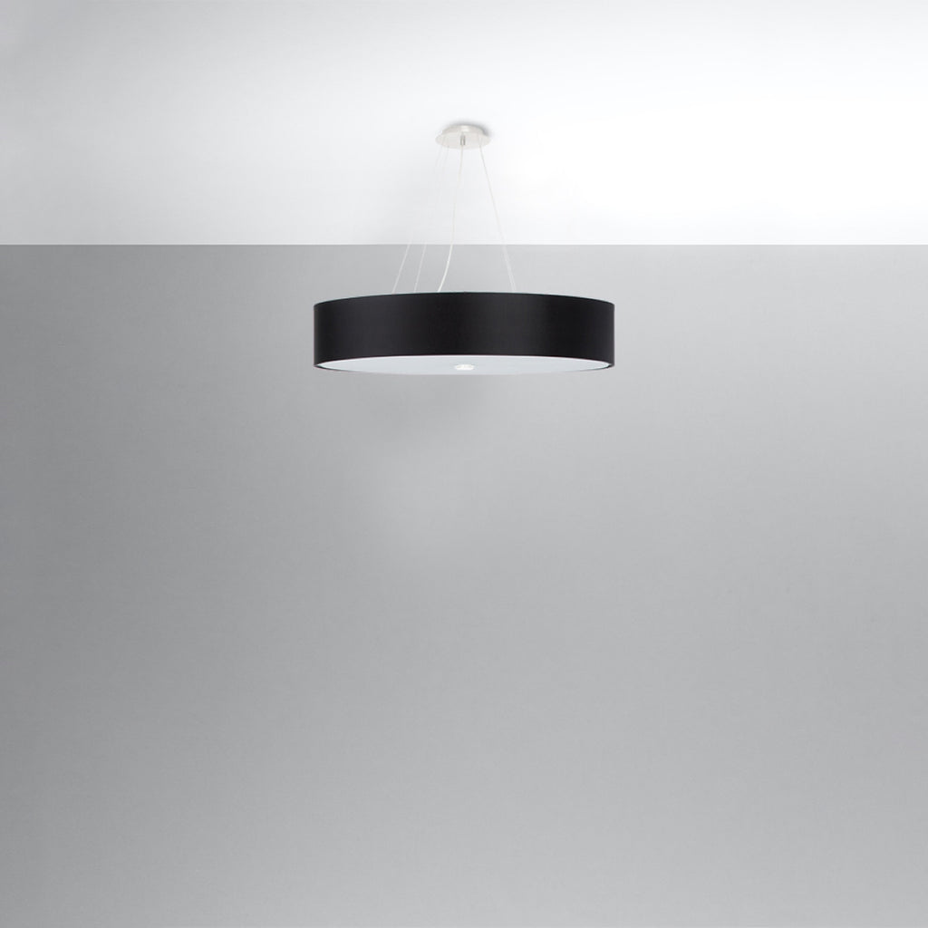 Lustre Skala 70 en tissu noir, vue du diffuseur en verre dépoli