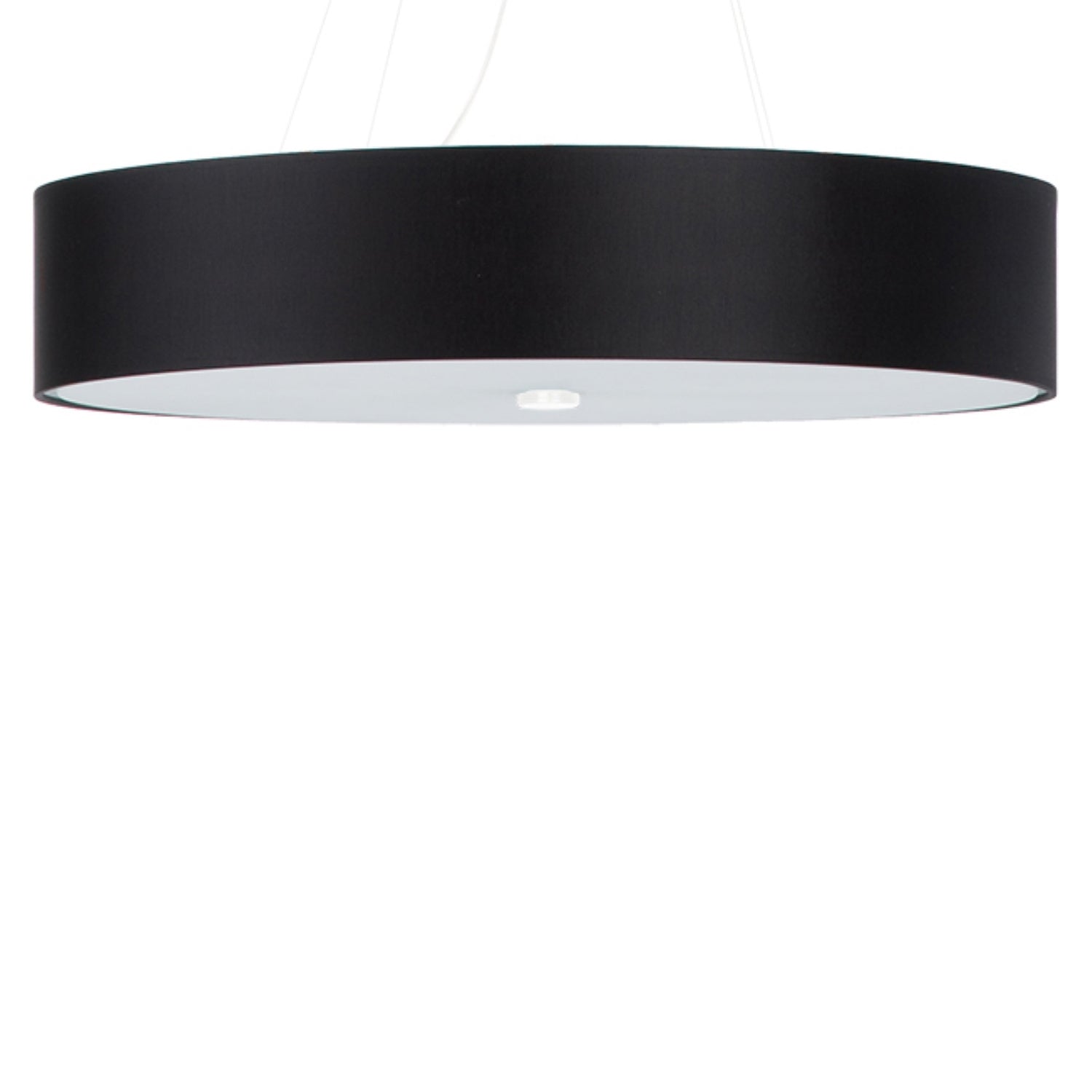 Lustre Skala 70 en tissu noir, grand abat-jour tambour suspendu, vue de face