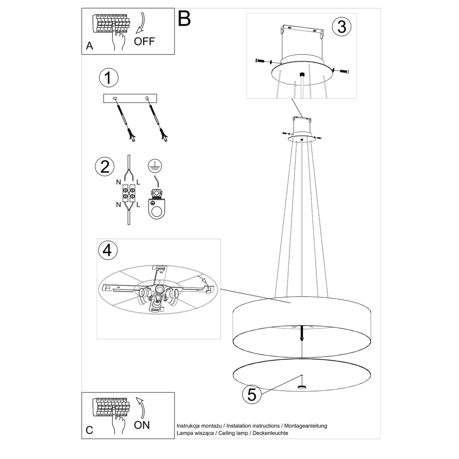 Schéma de suspension du lustre Skala 70 par câbles