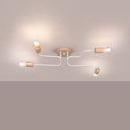 Lustre Timbo 4 bois et métal blanc E27 allumé