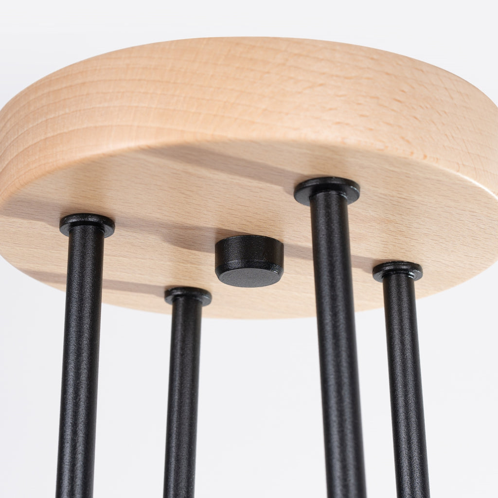 Lustre Timbo 4 bois et métal noir E27, gros plan