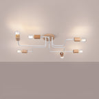 Lustre Timbo 6 bois et métal blanc E27 allumé