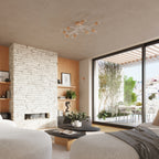 Lustre Timbo 6 bois et métal blanc E27, ambiance chaleureuse