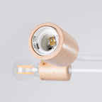 Lustre Timbo 6 bois et métal blanc E27, gros plan allumé