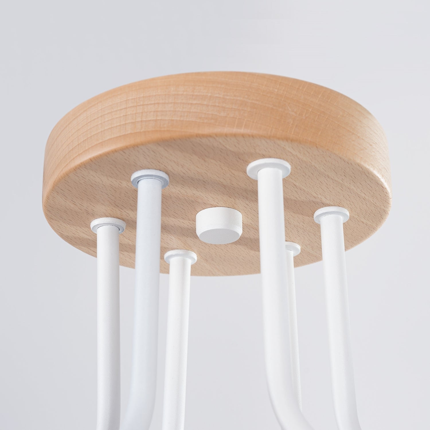 Lustre Timbo 6 bois et métal blanc E27, détail de la structure