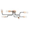 Lustre Timbo 6 bois et métal noir E27, rosace bois et bras d'acier coudés