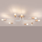 Lustre Timbo 8 bois et métal blanc E27 allumé