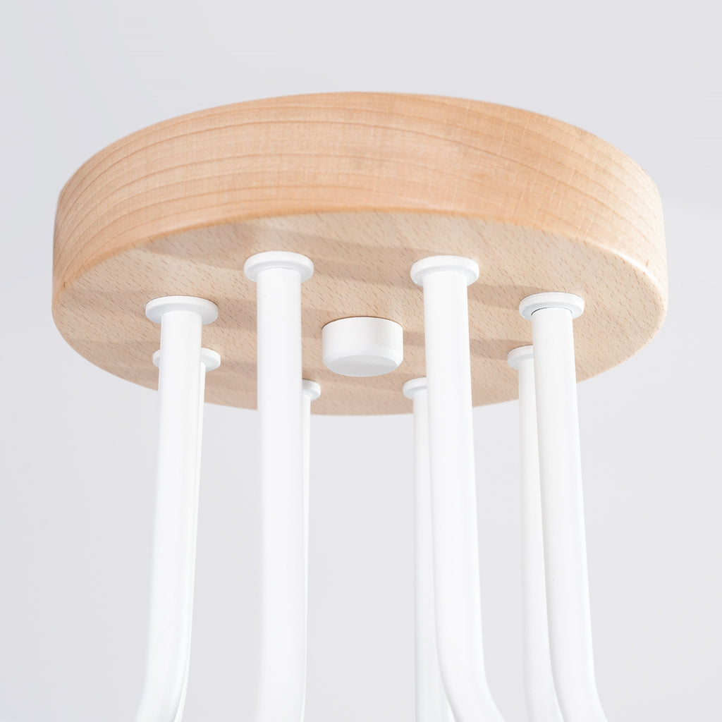 Lustre Timbo 8 bois et métal blanc E27, détail de la structure