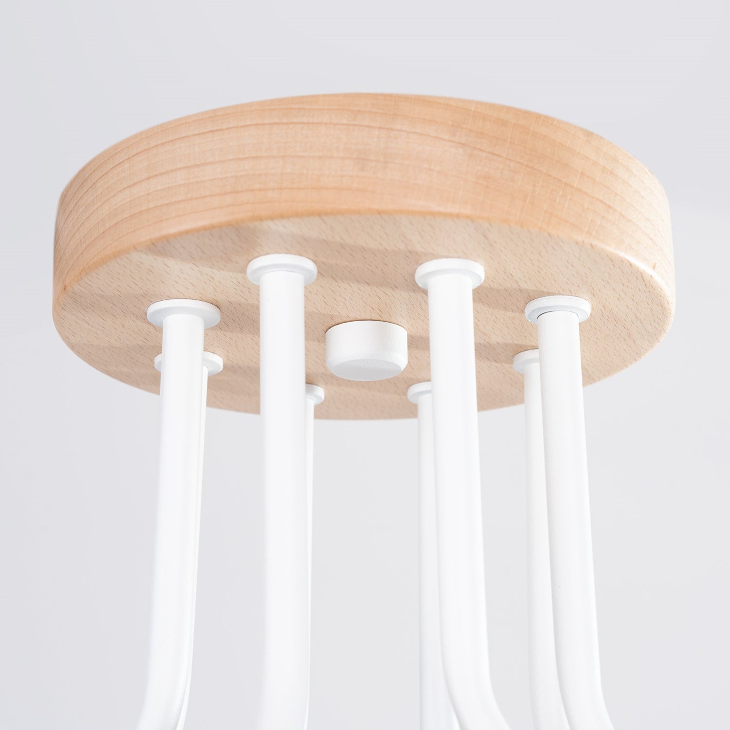 Lustre Timbo 8 bois et métal blanc E27, détail de la structure
