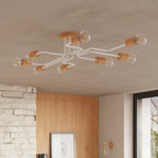 Lustre Timbo 8 bois et métal blanc E27 en situation dans un intérieur