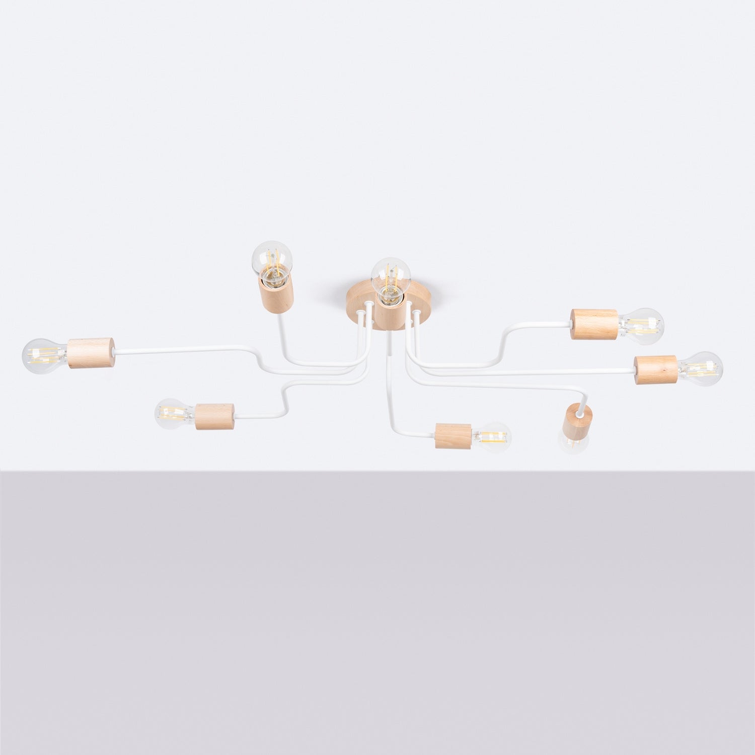 Lustre Timbo 8 bois et métal blanc E27 de profil