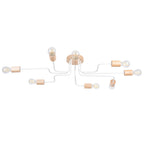 Lustre Timbo 8 bois et métal blanc E27, rosace bois et bras d'acier coudés