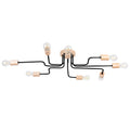 Lustre Timbo 8 bois et métal noir E27, rosace bois et bras d'acier coudés