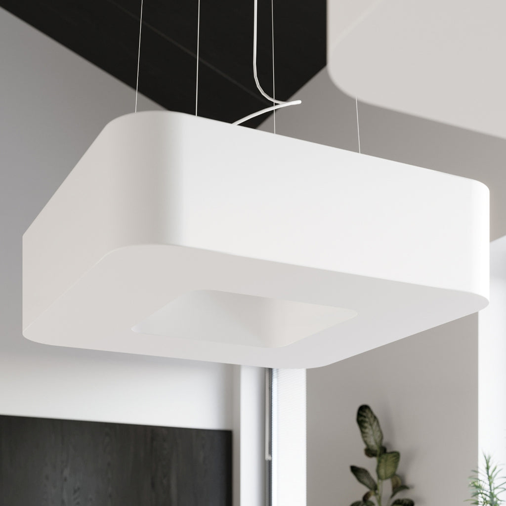 Lustre Urano 60 en tissu blanc dans une grande pièce de vie