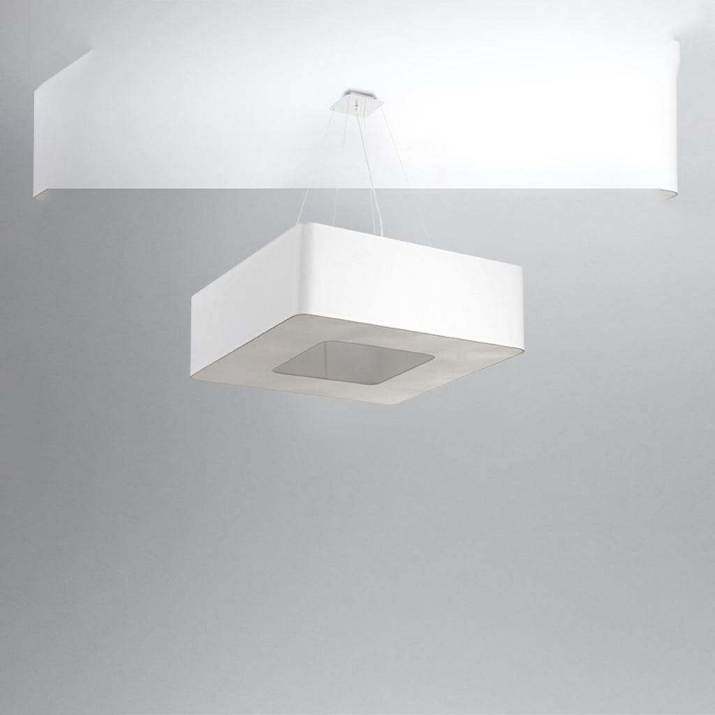 Lustre Urano 60 en tissu blanc, vue du diffuseur carré en verre dépoli
